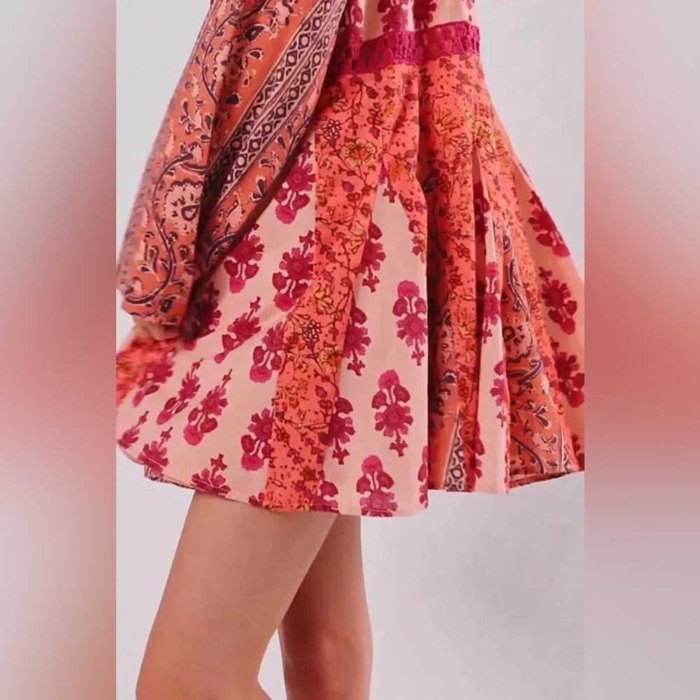 FP Free People Mini Dress Tunic Hazy Baby Printed Crochet S - Picture 6 of 11